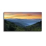 Canvas Wall Art Sunrise Landscape Great Smoky Mountains National Park Gatlinburg TN Painting Pictures Printed Stretched & Framed Poster Artwork for Home Decor Bedroom Living Room Ready to Hang