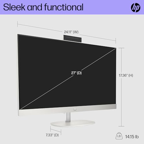 Image of HP 27 inch All-in-One Desktop PC, FHD Display, Intel Core Ultra 7 155U, 16 GB RAM, 512 GB SSD, Intel Graphics, Windows 11 Home, 27-cr1080 (2024)