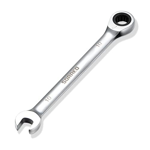 SORAKO 10mm Ratcheting Combination Wrench, Chrome Vanadium Steel Gear Wrench, Industrial Grade Cr-V Steel Gear Spanner, Household Garage Tools(10mm/Metric)