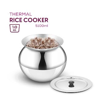 Image of Thermal Rice Cooker Stainless Steel 1 KG with Rubber Gasket | Perfect for Kerala Red /Matta Rice | Saves Up to 70% Fuel | Keeps Rice Hot for 8+ Hours | Induction and Gas Compatible