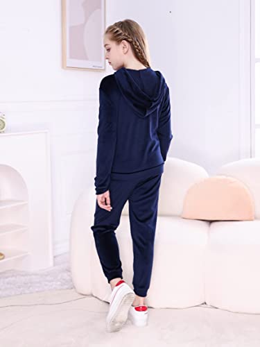 V.&Grin Girls Tracksuit 2 Piece Outfit Velour Zip Up Hooded Sweatshirt And Athletic Sweatpants Clothes Kids Jogger Set #TOP6
