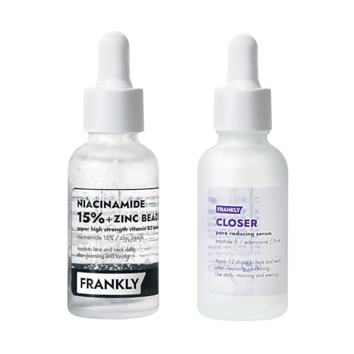 FRANKLY Pore Radiance Set | Niacinamide 15% Zinc Beads Serum + Closer Serum | Oil Control, Hydrating, Anti-Aging, Pore Minimizing | Niacinamide & Peptide | Vegan | Korean Skincare Set