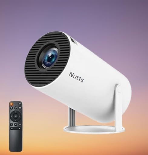 Product image of Nutts LED Portable Portable Mini Projector | 4K 1080P Full HD Projector | Support Video Projector, WiFi 5G BT 5.0 | Cinema Projector 180° Can Be Rotated, Android 11 (White)