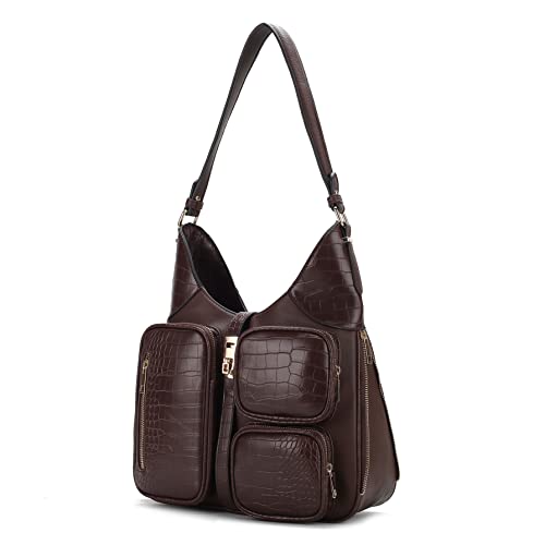 Image of MKF Collection Shoulder Bag for Women, Handbag Purse Top-Handle Hobo Bag Crocodile-embossed Vegan Leather Purse