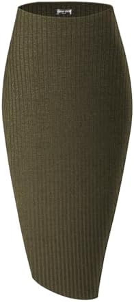 Urban CoCo Women's High Waist Stretch Ribbed Knit Pencil Skirt Mi...