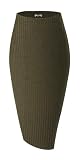 Urban CoCo Women's High Waist Stretch Ribbed Knit Pencil Skirt Midi Length with Side Slit Office Work Bodycon Style Army Green