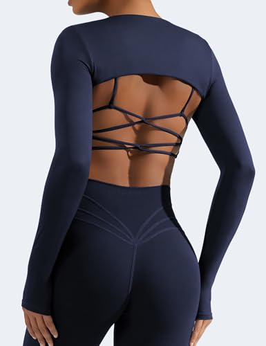 Image of YEOREO Women Crop Top Long Sleeve Bolero Open Front Workout Cropped Shirts Sports Shrug