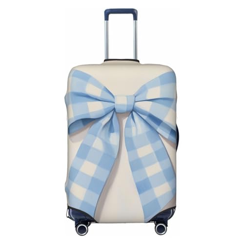Travel Luggage Covers,Blue And White Gingham Check Pattern Bow Thicker Elastic Suitcase Cover Dustproof Baggage Cover Scratch-Resistant Suitcase Cover Protector Fit 22-24 Inch Luggage Medium