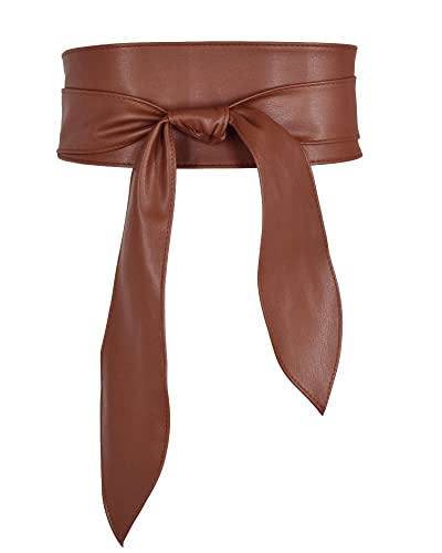 Obi cinturón suave moda color sólido PU cuero 2 pulgadas bowknot señoras cintura cincha cinturón ancho envoltura cincha cintura banda, Coffee, talla única Cover