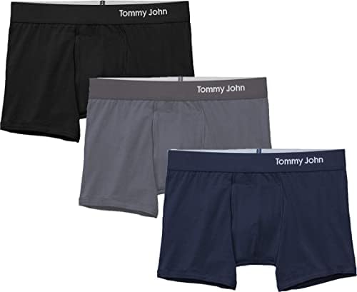 Tommy John Men’s Underwear – Cool Cotton Trunk with Contour Pouch and Shorter 4" Inseam – Comfortable, Breathable Underwear, 3 Pack (Black/Iron Grey/Navy/X-Large)