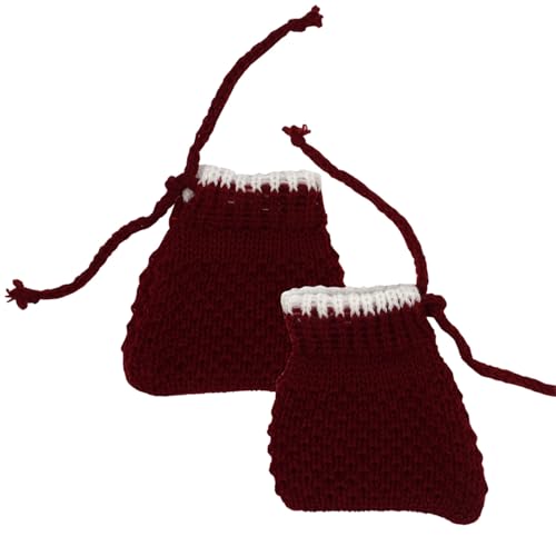 Image of Babies Woolen Sweater for Boys and Girls 6 to 12 Months, Maroon, Long Sleeve, V-Neck, 3 Pcs Set with Cap and Socks