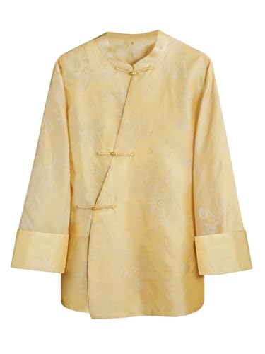Chemisier jacquard en soie ample | Blouse fleurs chinoises col mandarin Top 546