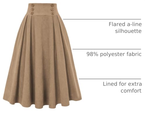 Image of Belle Poque Corduroy Skirt for Women A-Line Flared Swing Skirt Midi High Waist Skirts