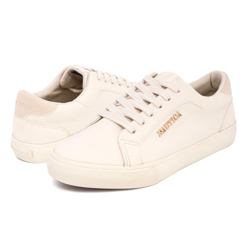 Image of Nautica Women's Fashion Sneaker, Classic Low-Top Lace-Up Casual Shoe with Metal Side Logo and Soft Cushioned Comfort for Everyday Wear