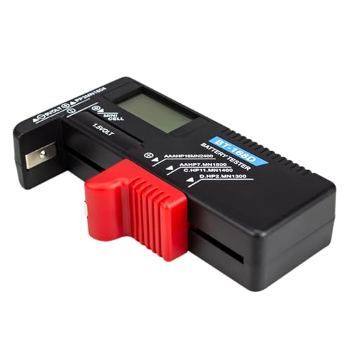 Digital Battery Tester for Aa AAA 9v Batteries LED Display Volt Meter for Household and Electronics Use Black Red Compact Design