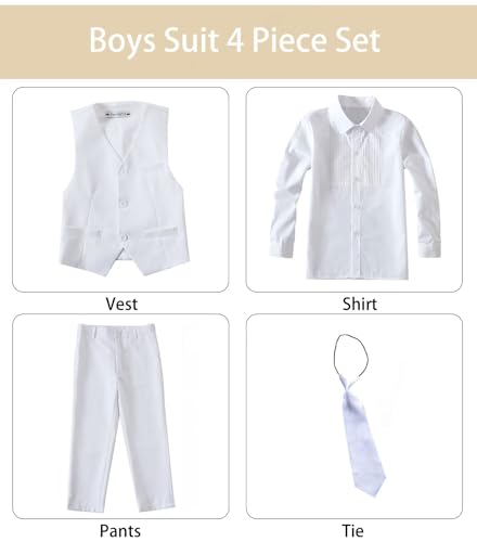 Fersumm Boys Dress Suit White Big Kids Formal Suits for Boy 4 Pieces Vest Pants Set for Wedding Homecoming Ceremony Boys' Church Clothes Size 7 — view 4