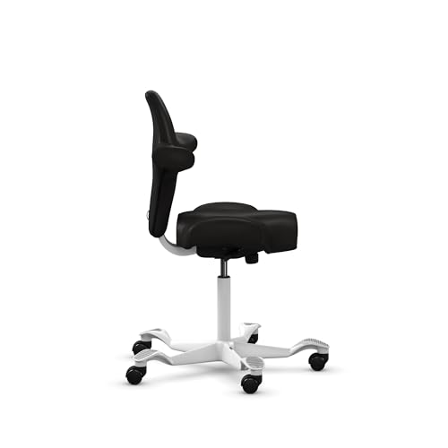 Image of HAG Capisco Standard Chair-White Frame-Upholstered Black Onyx Vinyl