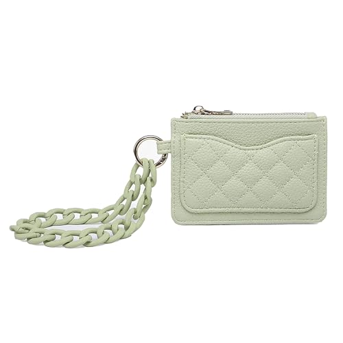 JEN & CO. Rhodes Women's Quilted Bangle Wrislet Wallet Clutch With Zip Change Pocket Vegan Leather Pale Lime Green