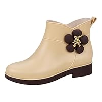 Momolaa Womens Ladies Wellingtons Ankle Wellies,Flower Outdoor Dog Walking Festival Gardening Wellington Boots Short Waterproof Ankle Wellington Boots Footwear