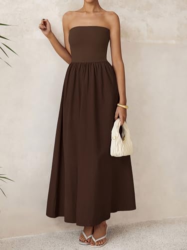 Image of PRETTYGARDEN Women 2026 Summer Elegant Strapless Maxi Dress Tube Top Dress A Line Flowy Long Wedding Party Cocktail Dresses