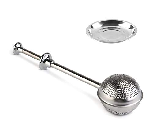 Tea Ball Infusers Tea Strainer with Handle for Loose Leaf Tea and Mulling Spices Stainless Steel Strainer Loose Leaf Tea Spices and Seasonings in Office or Travelling With a Saucer