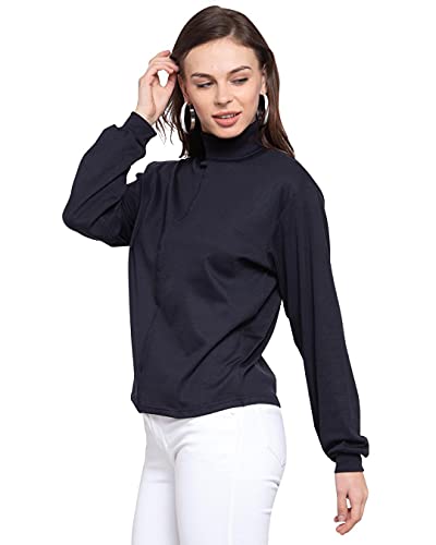 Image of Style Quotient Womens Navy Blue Solid High Neck Top