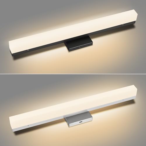 Image of Sconces Wall Lighting for Vanity, Modern Dimmable Matte Black LED Wall Mount Vanity Lighting Fixture, 24 Inches 25W 3000K Bathroom Wall Lights with Acrylic Shade Indoor for Bedroom, Living Room