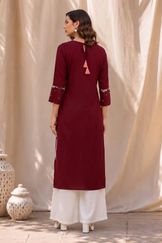 Image of MIRCHI FASHION Women's Straight Fit Rayon Sequins Embroidered and Polka Dots Printed Kurti Only