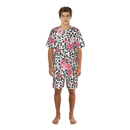 Pyjama 2 pièces imprimé léopard rose léger et respirant pour femme