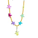 NINMQCFVG collar collar tipo collar de collar de cuentas con estrellas bohemias de conchas bohemias para mujeres, collar collar de collar de cuentas con flores para niñas, regalo estético de joyería