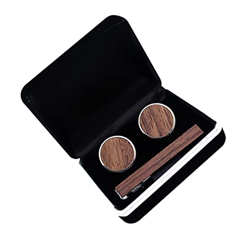 Caja diseño con clip de corbata de madera y gemelos de cobre para regalo