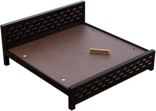 Image of Sheesham Wood Bed Without Storage Solid Wooden Cot Bed Elegant and Functional Bedroom Living Room Home (Dark Walnut, Queen)