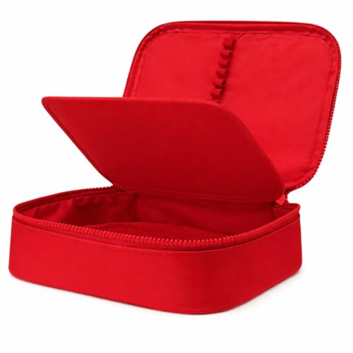 Estojo Escolar Infantil Grande Tipo Box Vermelho – Organizador Escolar em Nylon para Canetas e Acessórios