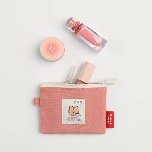 Image of Monolike Happy and Lucky Card Case, Pink - Small Nylon Pouch, Portable Keychain Coin Purse, Waterproof Card Sleeve, Compact Daily Organizer Case