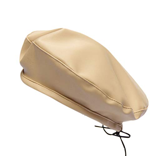 KINGSEVEN Women PU Leather French Black Beret Hat Causal Beanie Hat Artist Cap