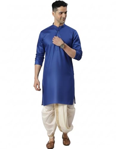 Image of Men Cotton Kurta & Silk Dhoti | Ethnic Wear for Weddings, Festivals & Celebrations (Pack of 1)