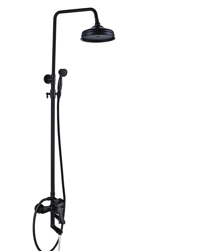Colonne de douche chromée avec mitigeur double poignée et pommeau de douche effet pluie 20 cm