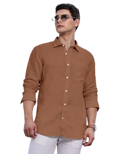 Image of Classic Black Linen Cotton Button-Down Shirt, Full Sleeves, Slim Fit, Casual Wear