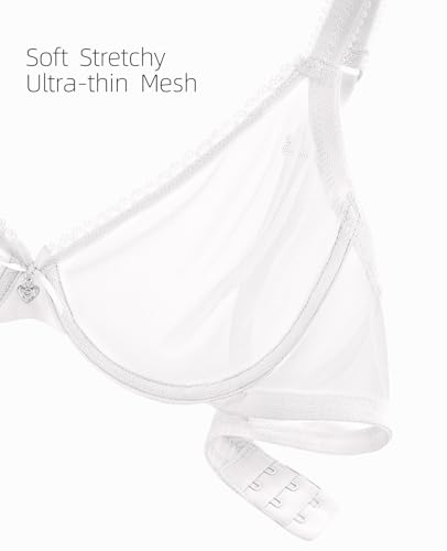 Image of Upushall Mesh Unlined Bras for Women Plunge Demi Lace Sexy Underwire Bra