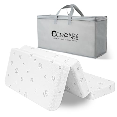 Cerane Trifold Pack N Play Mattress,38" x26" Pack and Play Mattress with Dual-Sided Soft Memory Foam,Portable Pack N Play Mattress with Removable Cover,Playpen Mattress for Toddlers (Trifold-Sliver)