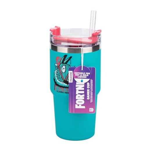 Paladone Fortnite 600 ml blau isolierte Gamer-Tasse und Strohhalm, offiziell lizenzierte Wasserflasche für heiße und kalte Getränke, Tee, Kaffee