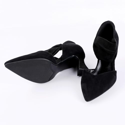 Womens Kitten Heel Dress Shoes Pointed Toe Slip On Party Elegant Pumps Ankle Strap Cutout Wedding Office Red Black Size 6.5-11.53