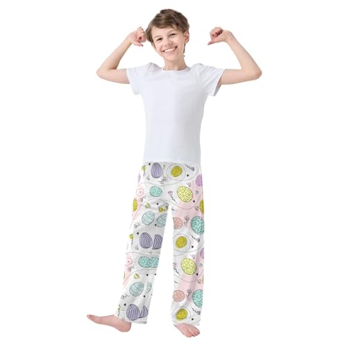 ZZXXB Egg and Flowers Boys Long Pants Soft Trousers Elastic Waist Kids Lounge Bottoms with Pockets S-XL2