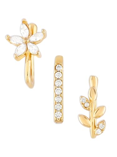 Image of ZAVERI PEARLS Set of 3 Gold Tone Cubic Zirconia Contemporary Brass Clip On Nose Pins For Women-ZPFK17365