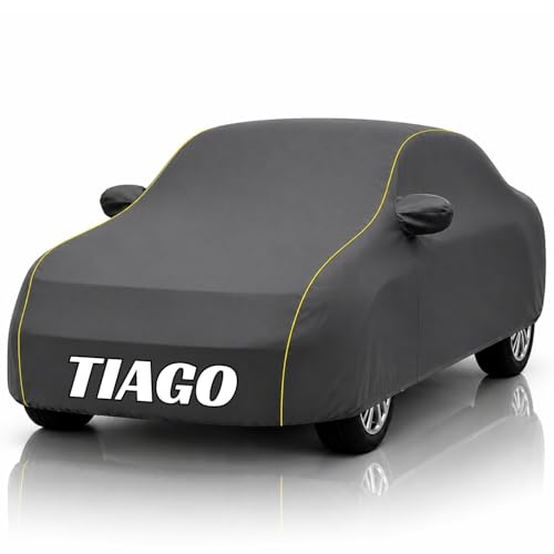 Image of Safe-Cars New Grey 100% Waterproof Tiago Car Cover | Polyester Car Body Cover for Rain & Sun | UV Protection, Dustproof, Scratch Resistant, Windproof, Heat Resistant, Custom Fit
