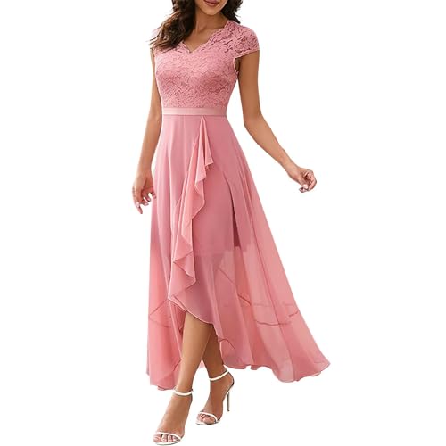 Robe de bal longue en mousseline rose taille S robe soirée dentelle