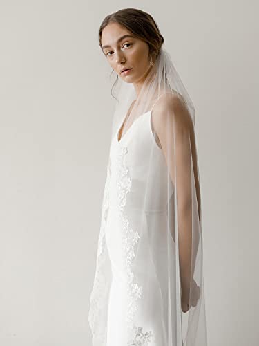 Latious Lace Wedding Bride Veils Ivory 1 Tier Floral Bridal Veil Long Tulle Veils With Comb Cathedral Veils For Brides And Women (Ivory) #TOP2