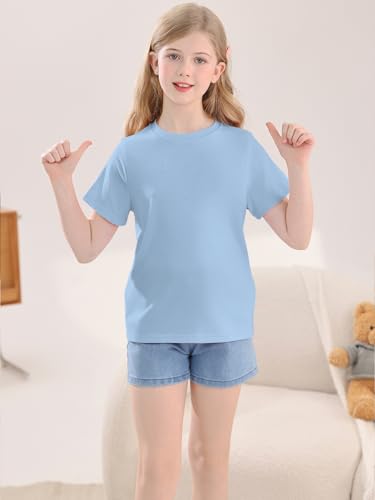 Image of Girls Summer Short Sleeve T Shirts Kids Basic Tees Crewneck Tops 5-14 Years