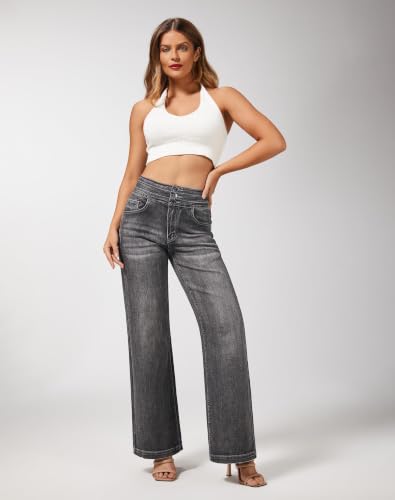 Image of roswear Women's Wide Leg Jeans Casual High Waisted Stretch Baggy Loose Denim Pants