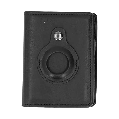 Leather Wallet for Men Women, Wallet Card Bag Aluminum Alloy PU Leather Multifunctional Anti Theft Card Holder for iOS Locator/507 (Color : Black)